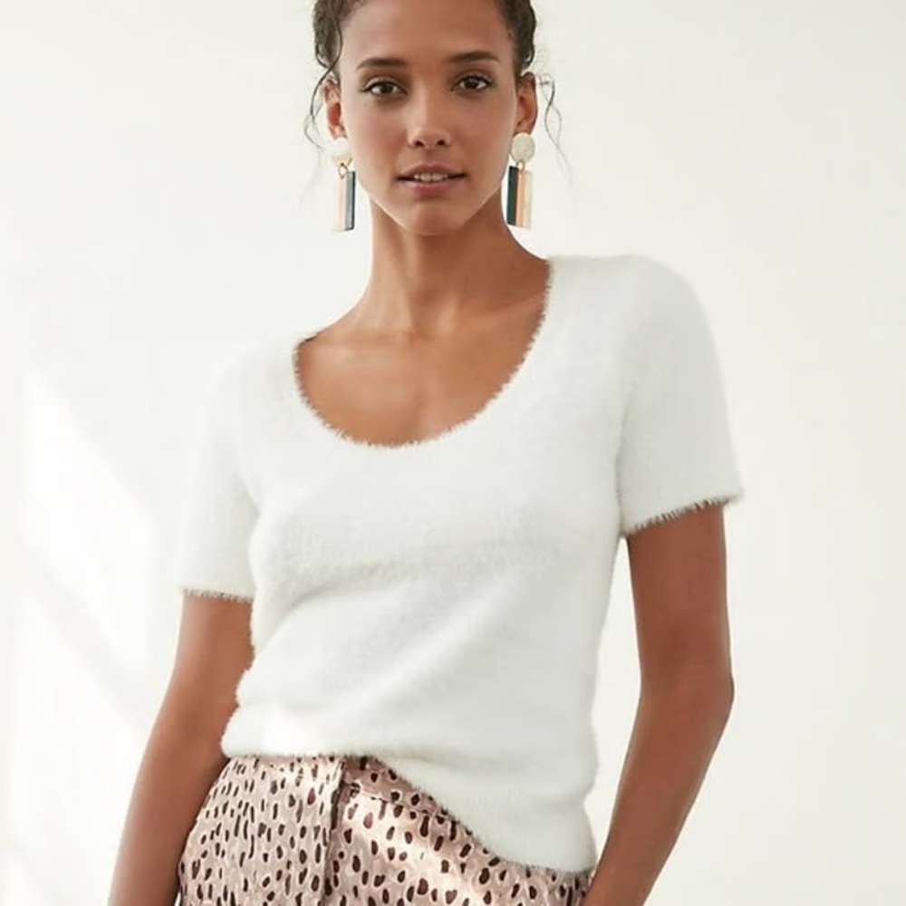 Anthropologie White Fuzzy Sweater
